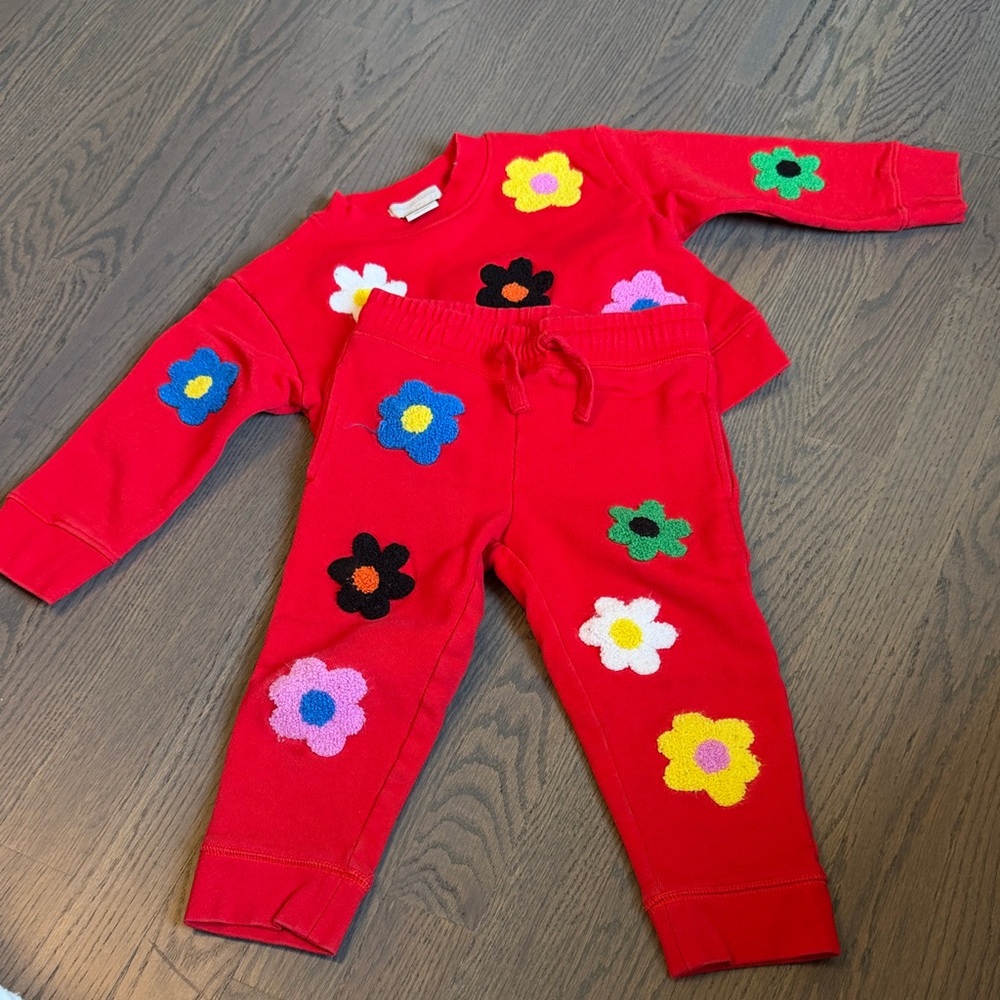 Stella McCartney Red Kids Floral Appliqué One-Piece Set